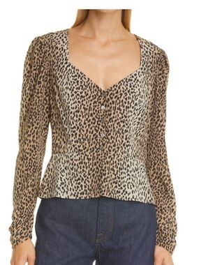 FRAME DENIM- Leopard Print Long-Sleeve Peplum Top